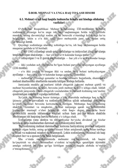 mehnat va unga haq to„lash hisobi — PDF