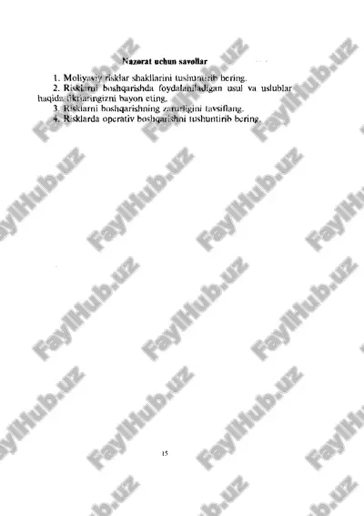 risklarni boshgarishning zarurligini tavsiflang — PDF