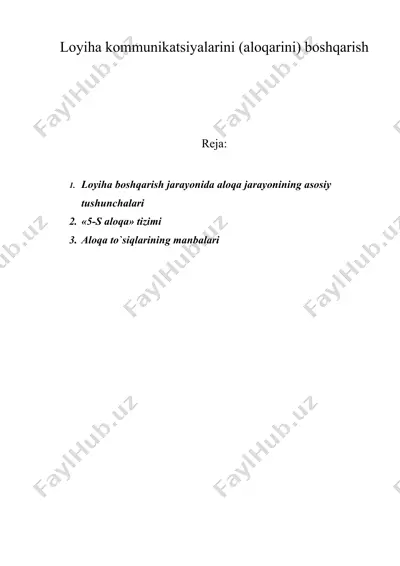 loyiha kommunikatsiyalarini (aloqarini) boshqarish — DOC