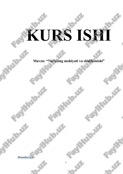 "narxning mohiyati va shakllanishi" — DOCX