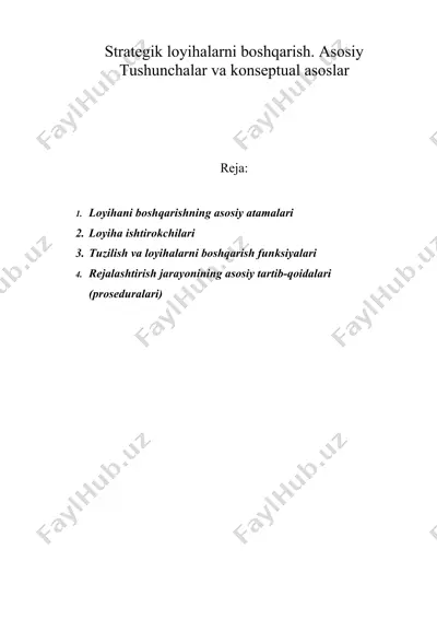 strategik loyihalarni boshqarish. asosiy tushunchalar va konseptual asoslar — DOC
