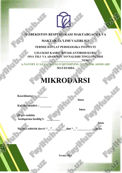 alisher navoiy g‘azallarini o‘qitishning metodik asoslari — DOCX