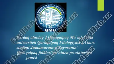 qaraqalpaq folklori shiǵarmalarinda kiyim-kenshek atamalarinińqollaniliwijobai — PPTX
