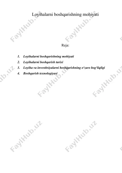 loyihalarni boshqarishning mohiyati — DOC