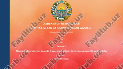 ashtarxoniylar davrida buxoroda qurilgan tarixiy memuarchilik yodgorliklar — PPTX