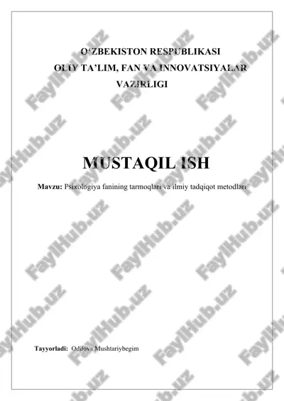 psixologiya fanining tarmoqlari va ilmiy tadqiqot metodlari — DOCX