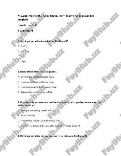 qon guruhi va rezus-faktor — DOCX