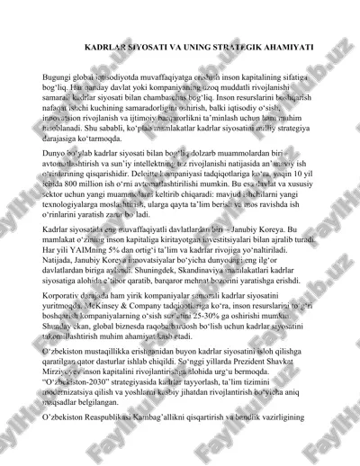 kadrlar siyosati va uning strategik ahamiyati — DOCX