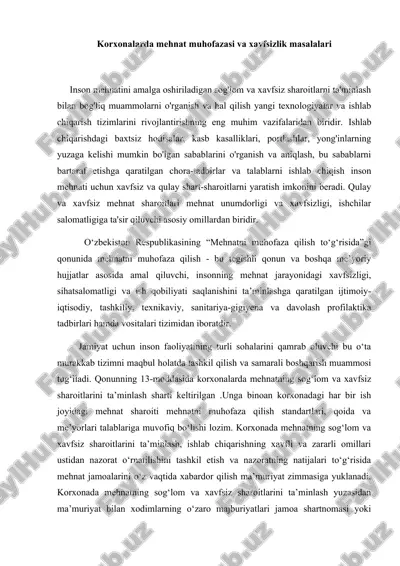 korxonalarda mehnat muhofazasi va xavfsizlik masalalari — DOCX