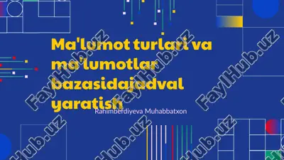ma'lumot turlari va ma'lumotlar bazasidajadval yaratish — PPTX