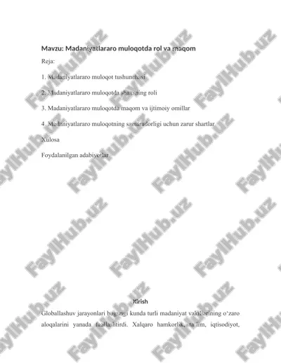 madaniyatlararo muloqotda rol va maqom — DOCX