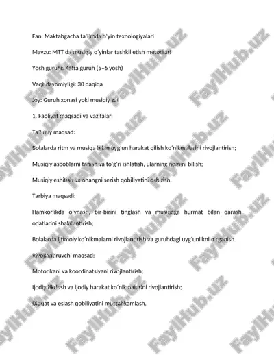 mtt da musiqiy o‘yinlar tashkil etish metodlari — DOCX