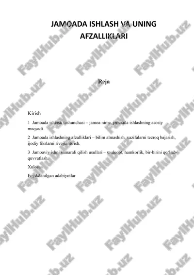 jamoada ishlash va uning afzalliklari — DOCX