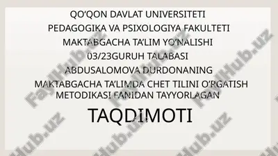maktabgacha yoshdagi bolalarga ingliz tilini o‘rgatishning zamonaviy usullari — PPTX