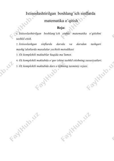 ixtisoslashtirilgan boshlang’ich sinflarda matematika o’qitish — DOCX
