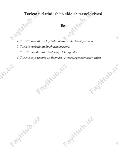 turizm turlarini ishlab chiqish texnologiyasi — DOCX