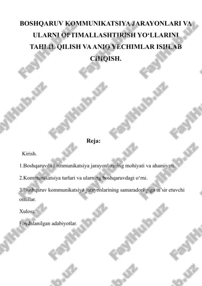 kommunikatsiya boshqaruvining ahamiyati va samaradorligi — DOCX