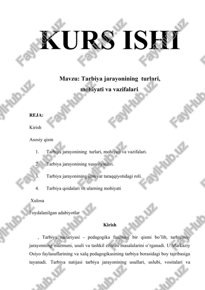 tarbiyajarayonining turlari, mohiyativavazifalari — DOCX