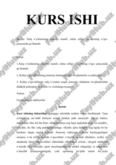 xalq oʼyinlarining umumiy tasnifi, xilma xilligi va ularning oʼquv jarayonida qoʼllanishi — DOCX