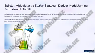 spirtlar, aldegidlar va eterlar saqlagan dorivor moddalarning farmatsevtik tahlili — PPTX