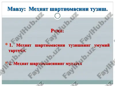 mehnat shartnomasini tuzish — PPT