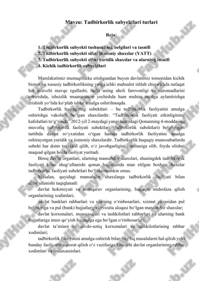 tadbirkorlik subyektlari turlari — DOCX