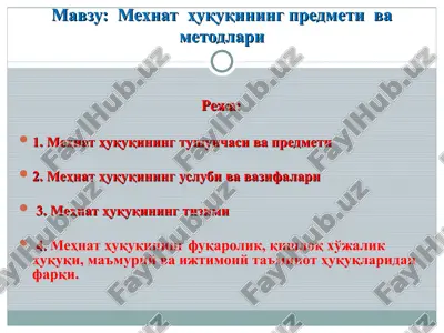 mehnat huquqining predmeti va metodlari — PPT