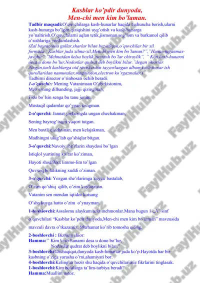 o'quvchilarga kasb-hunarlar haqida — DOC