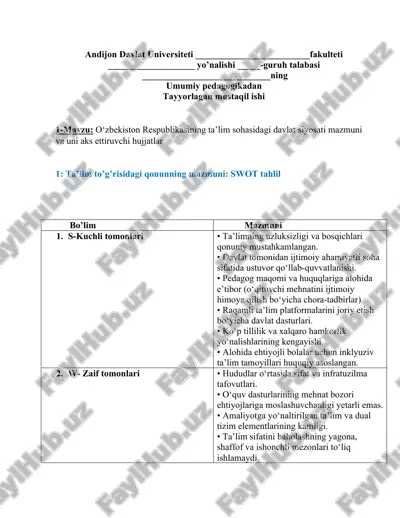 ta'lim sohasidagi davlat siyosati mazmuni — DOCX