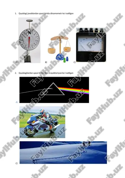 dinamometr, jism trayektoriyasi, to`g`ri chiziqli harakat trayektoriyasi, yo`l grafigi, tezlik grafigi, ishqalanish kuchi — DOCX