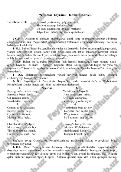 "qushlar bayrami" tadbir senariysi — DOC