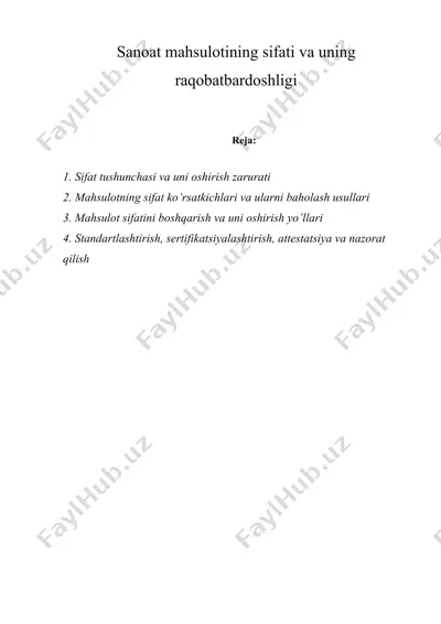sanoat mahsulotining sifati va uning raqobatbardoshligi — DOCX
