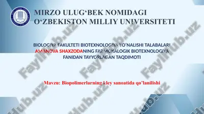 farmokalogik biotexnologiya, biopolimerlardan kley olsih. sanoatda kley olish — PPTX