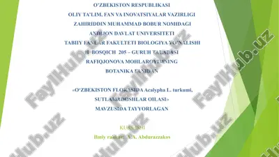 oʻzbekiston florasida acalypha l. turkumi, sutlamadoshlar oilasi — PPT