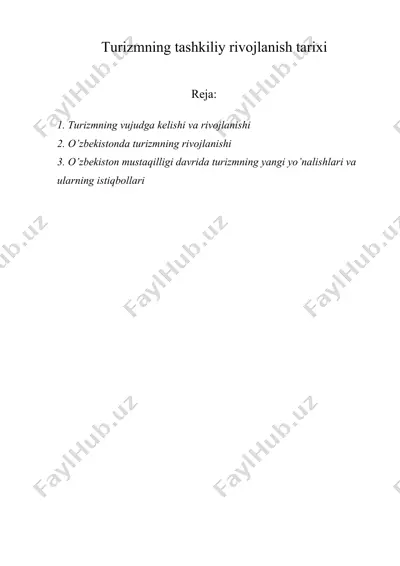 turizmning tashkiliy rivojlanish tarixi — DOCX