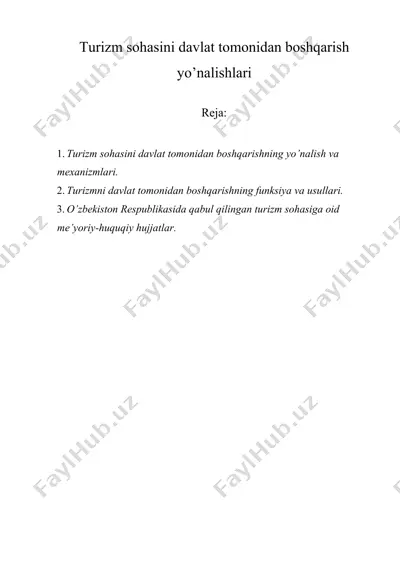turizm sohasini davlat tomonidan boshqarish yo’nalishlari — DOCX