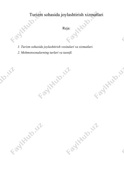 turizm sohasida joylashtirish xizmatlari — DOCX