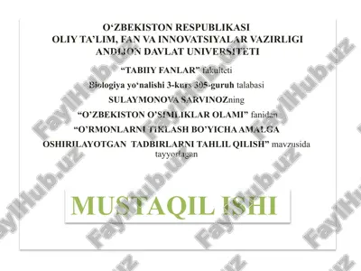 "o’rmonlarni tiklash bo’yicha amalga oshirilayotgan tadbirlarni tahlil qilish" — PPTX