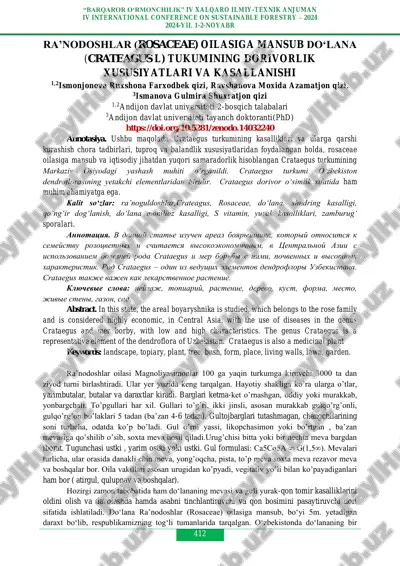 crataegus turkumining dorivorlik xususiyatlari va kasallanishi — PDF