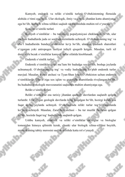 kamyob, endemik va relikt o‘simlik turlari — DOCX