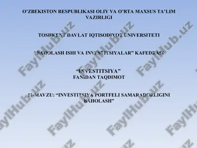 investitsiya portfeli samaradorligini baholash — PPT