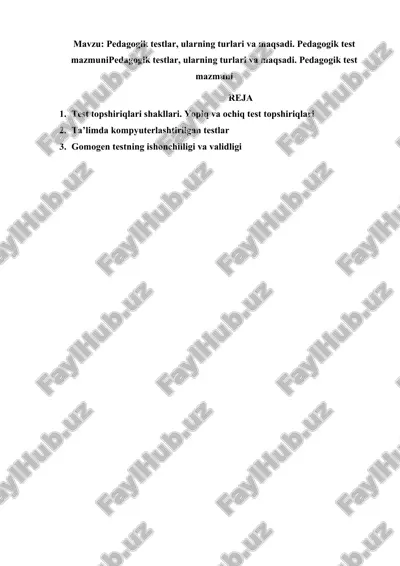 pedagogik testlar — DOCX