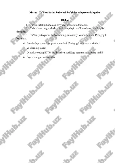 ta’lim sifatini baholash bo’yicha xalqaro tadqiqotlar — DOCX