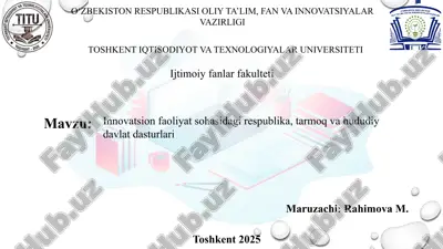 innovatsion faoliyat sohasidagi respublika, tarmoq va hududiy davlat dasturlari. — PPTX