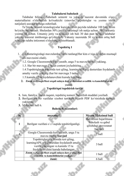 talabalarni baholash — DOCX