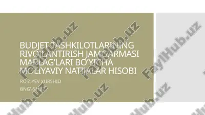 budjet tashkilotlarining rivojlantirish jamg’armasi mablag’lari bo’yicha moliyaviy natijalar hisobi — PPTX