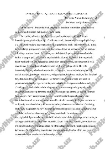 investitsiya - iqtisodiy taraqqiyot kafolati — DOCX