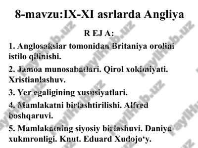 8-mavzu: ix-xi asrlarda angliya — PPT