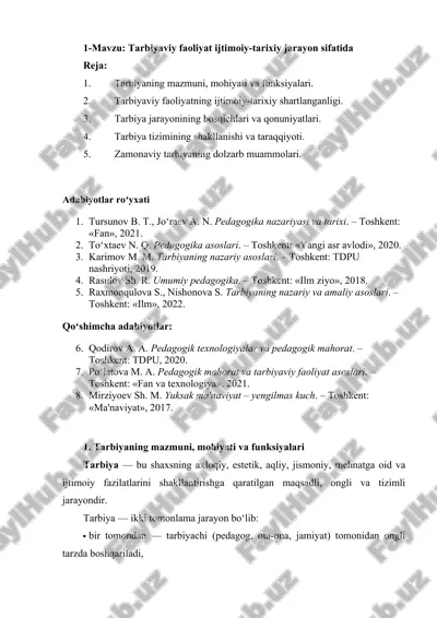 tarbiyaning nazariy va amaliy asoslari — DOCX
