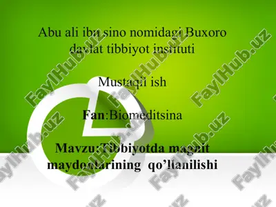 tibbiyotda magnit maydonlarining qo’llanilishi — PPTX